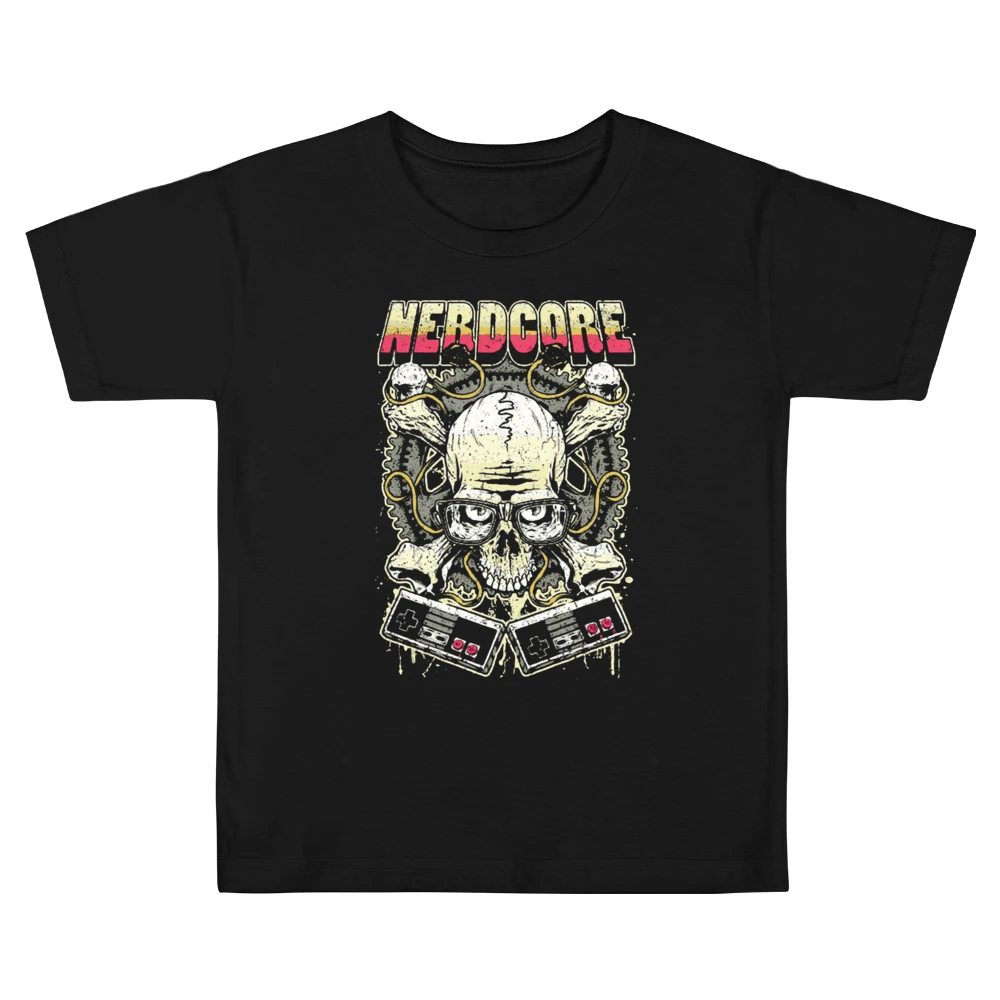 Nerd Core Nerdy Skull jolly roger Gamer addict Kids Boys Girls T-Shirt