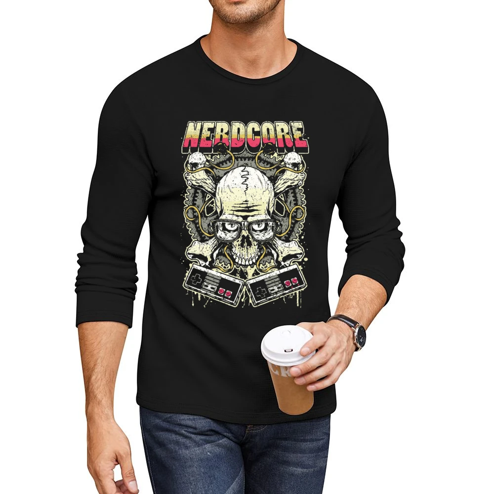 Nerd Core Nerdy Skull jolly roger Gamer addict Men CrewNeck Long Sleeve T-Shirt