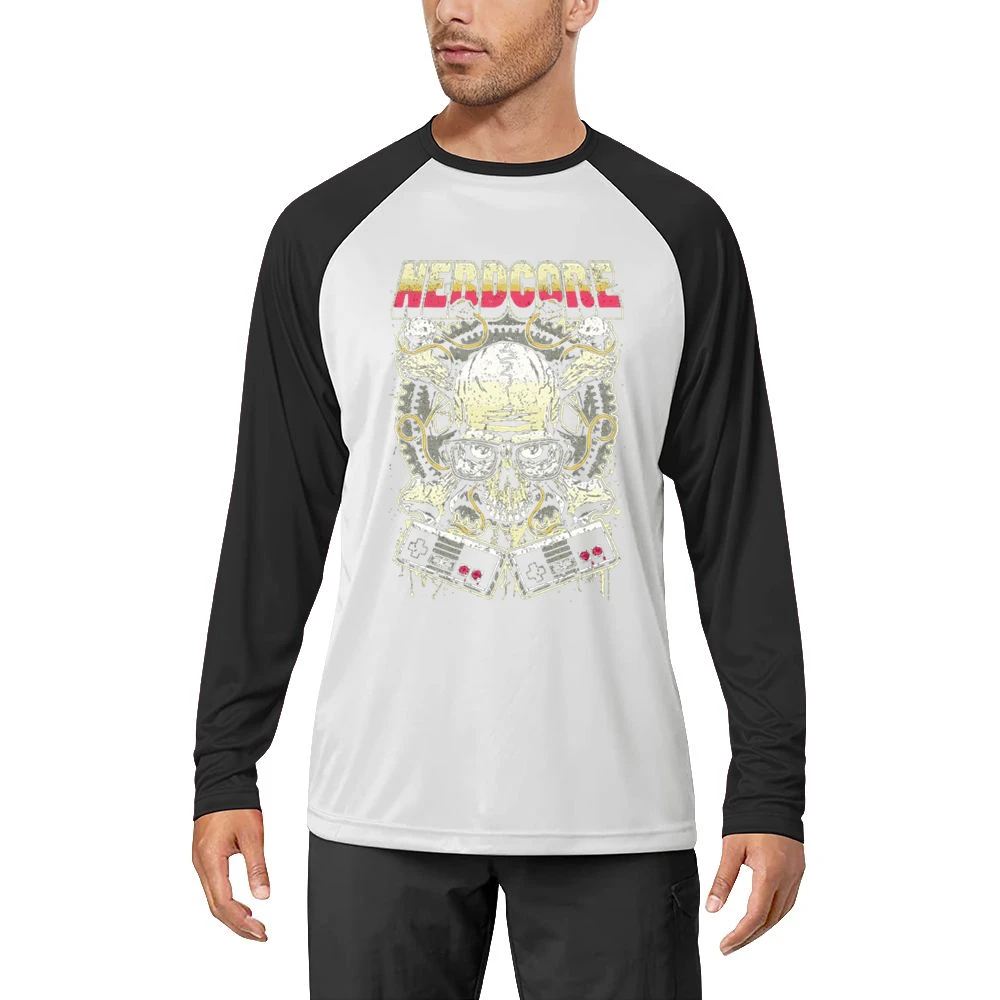 Nerd Core Nerdy Skull jolly roger Gamer addict Men Long Sleeve T-Shirt