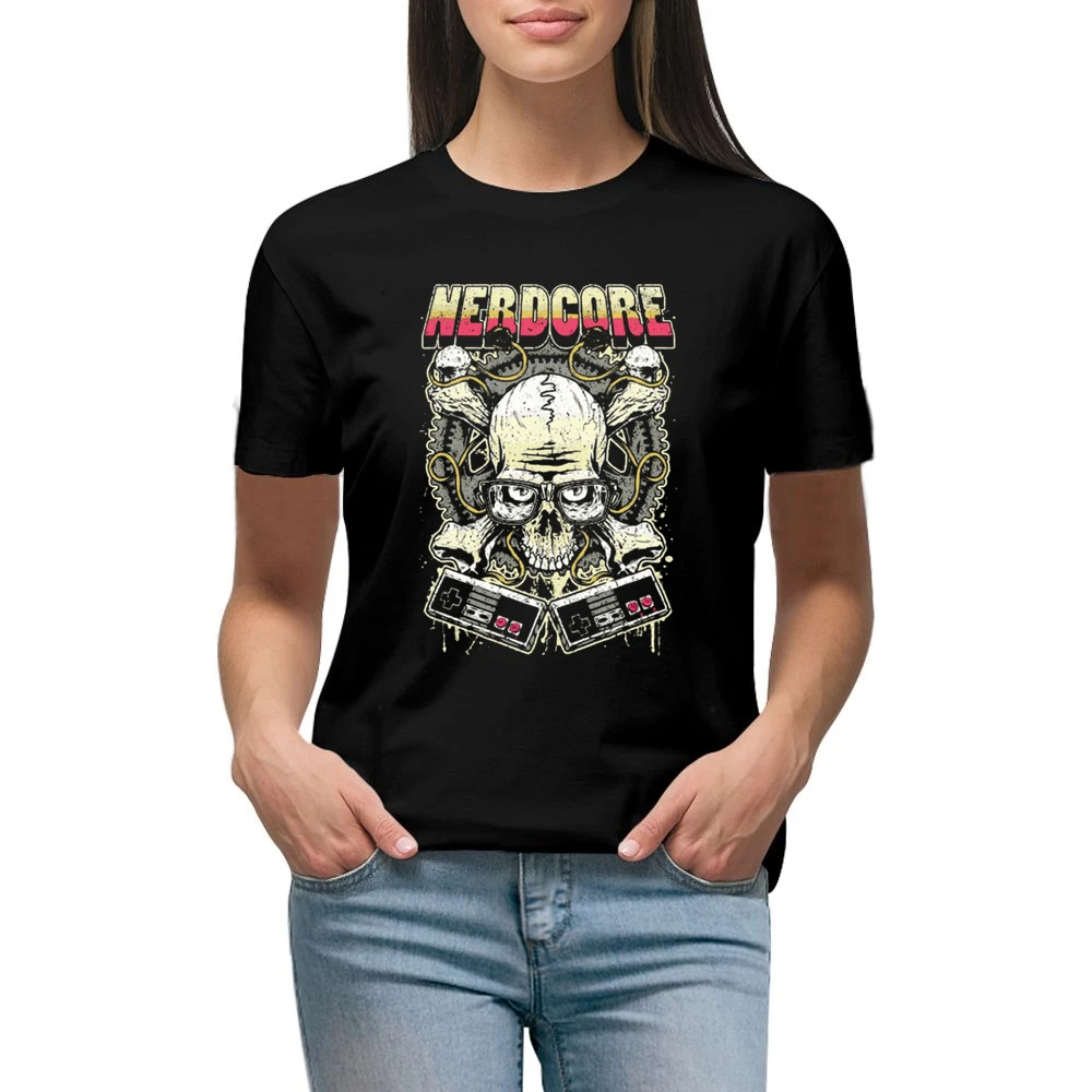 Nerd Core Nerdy Skull jolly roger Gamer addict Premium Women Ladies T-shirt