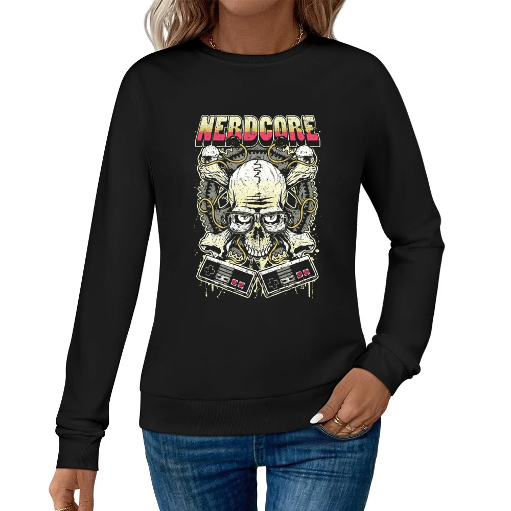 Nerd Core Nerdy Skull jolly roger Gamer addict Women Pullover Sweatshirt
