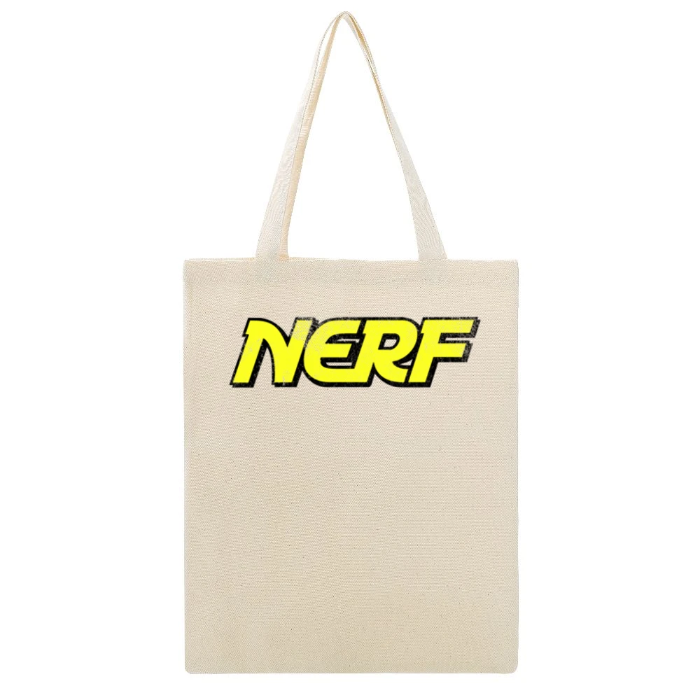 Nerf Vintage Style Distressed Cool Fun Graphic Logo Game Tee Shirt Beige Canvas Tote Shopping Bag