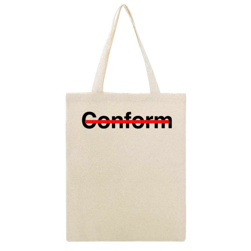 Never Conform Crossed Out Red Line Popular Fight Conformity Beige Canvas Tote Shopping Bag