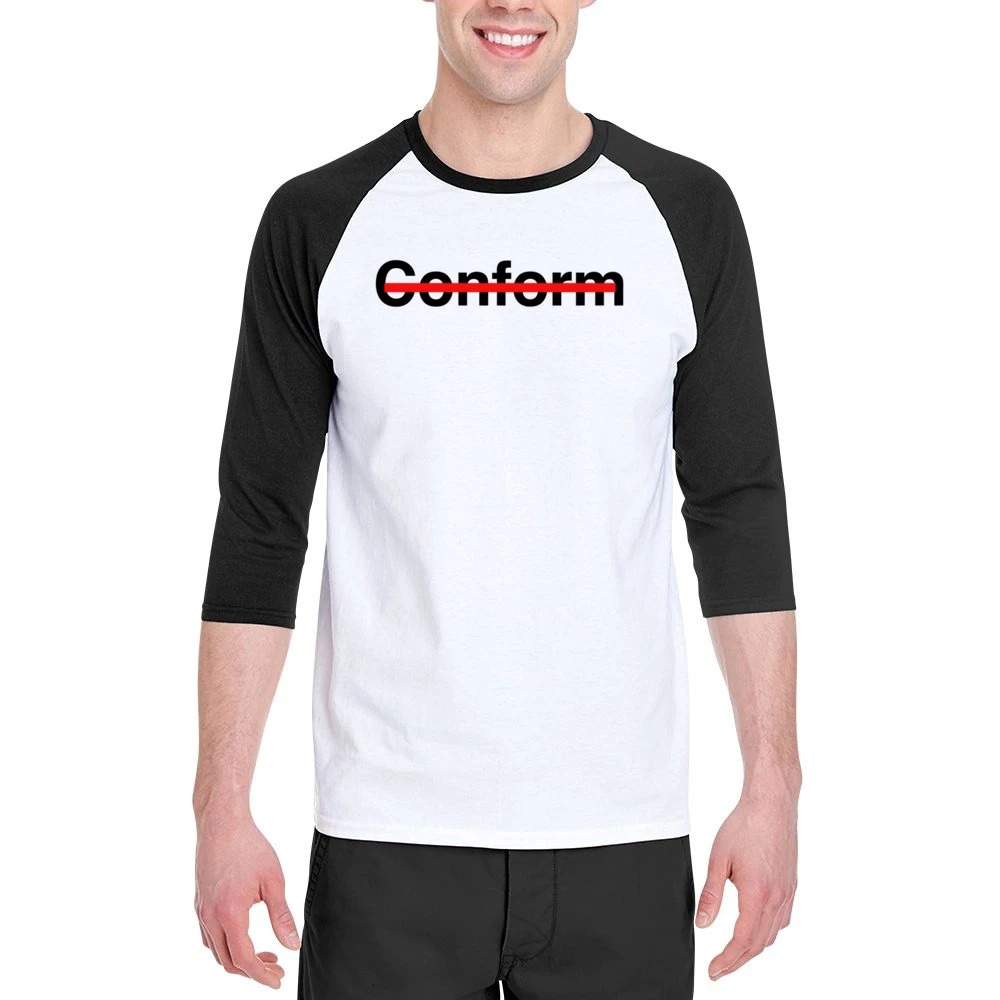 Never Conform Crossed Out Red Line Popular Fight Conformity Men 3/4 Sleeve T-Shirt