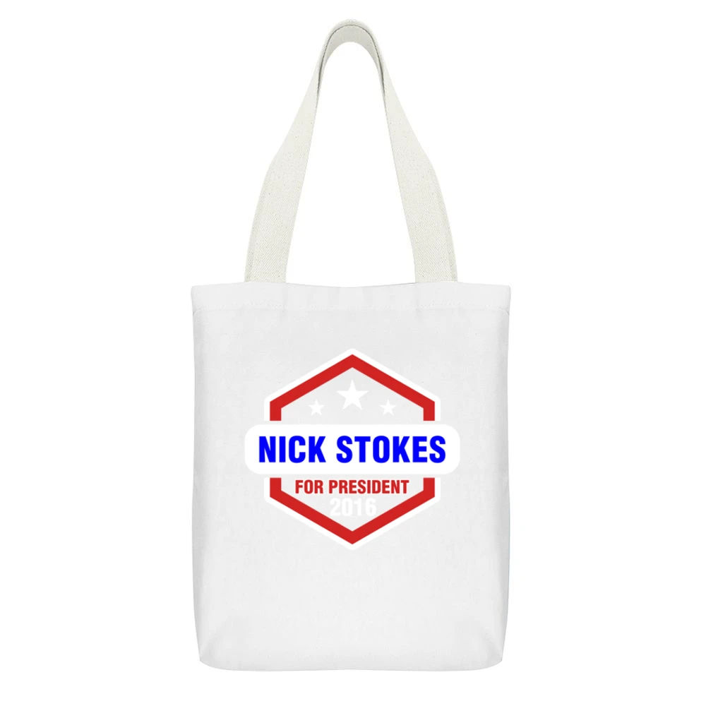 Nick Stokes For President 2016 CSI TV Show White Canvas Tote Shopping Bag With Interior Pocket