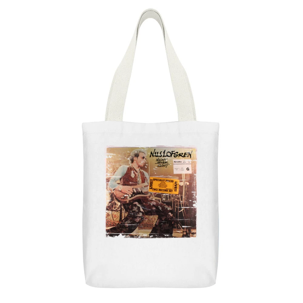 Nils Lofgren Cry Tough Album Cover Distressed Image White Canvas Tote Shopping Bag With Interior Pocket
