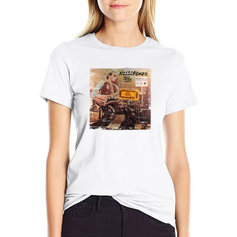 Nils Lofgren Nils Lofgren Album Cover Distressed Image US Size Women Ladies T-shirt