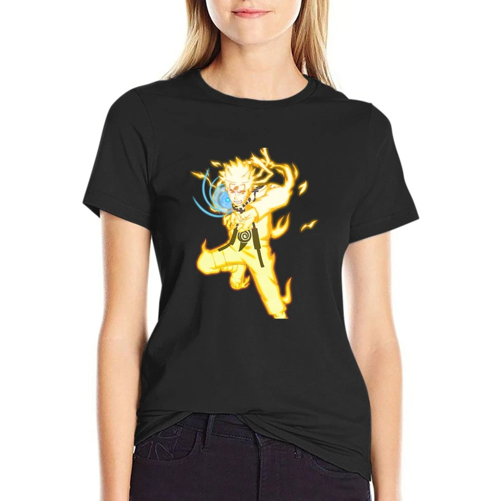 Nine-Tails Chakra Mode Rasengan naruto anime manga US Size Women Ladies T-shirt