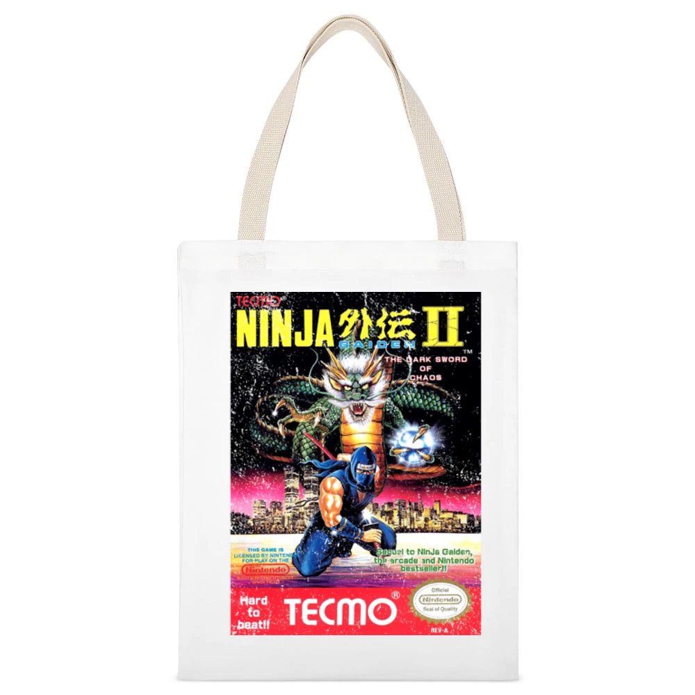 Ninja Gaiden 2 Nes Nintendo Old School Retro Video Game Fan Distressed White Canvas Tote Shopping Bag