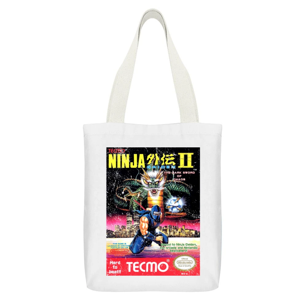 Ninja Gaiden 2 Nes Nintendo Old School Retro Video Game Fan Distressed White Canvas Tote Shopping Bag With Interior Pocket