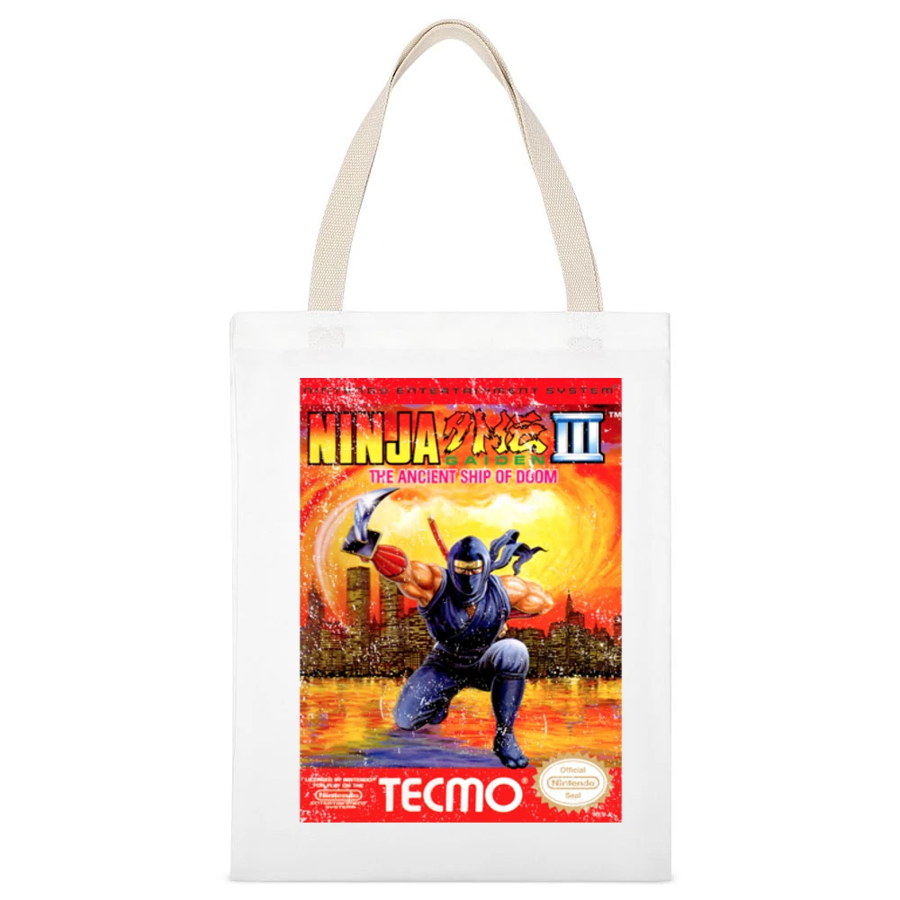 Ninja Gaiden 3 Nes Nintendo Old School Retro Video Game Fan Distressed White Canvas Tote Shopping Bag