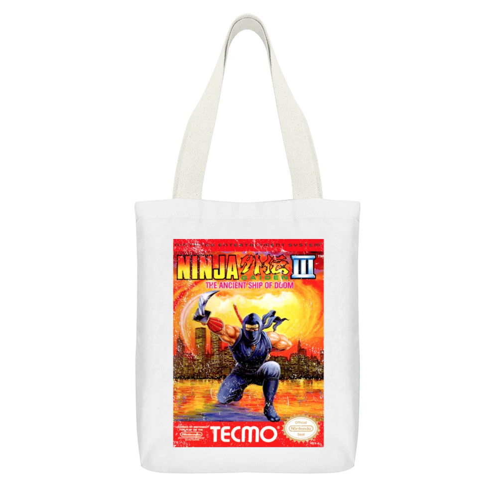 Ninja Gaiden 3 Nes Nintendo Old School Retro Video Game Fan Distressed White Canvas Tote Shopping Bag With Interior Pocket