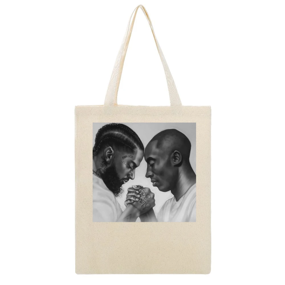 Nipsey Kobe Bryant La Los Angeles Tribute Allen Iverson Beige Canvas Tote Shopping Bag