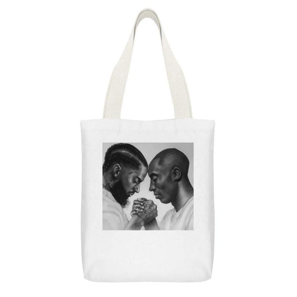 Nipsey Kobe Bryant La Los Angeles Tribute Allen Iverson White Canvas Tote Shopping Bag With Interior Pocket