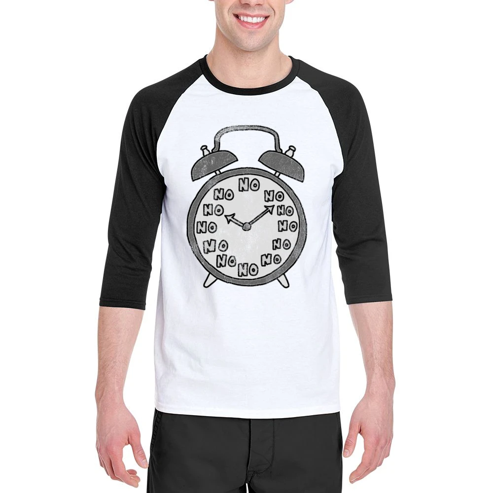 No Never Waking Up Alarm Clock Funny Graphic Tee Shirt Men 3/4 Sleeve T-Shirt