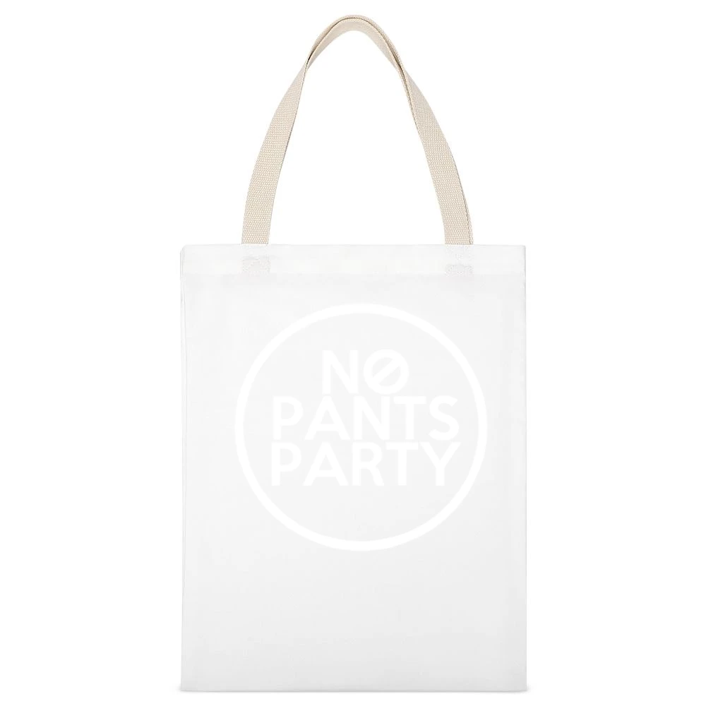 No Pants Party Funny Graphic White Canvas Tote Shopping Bag
