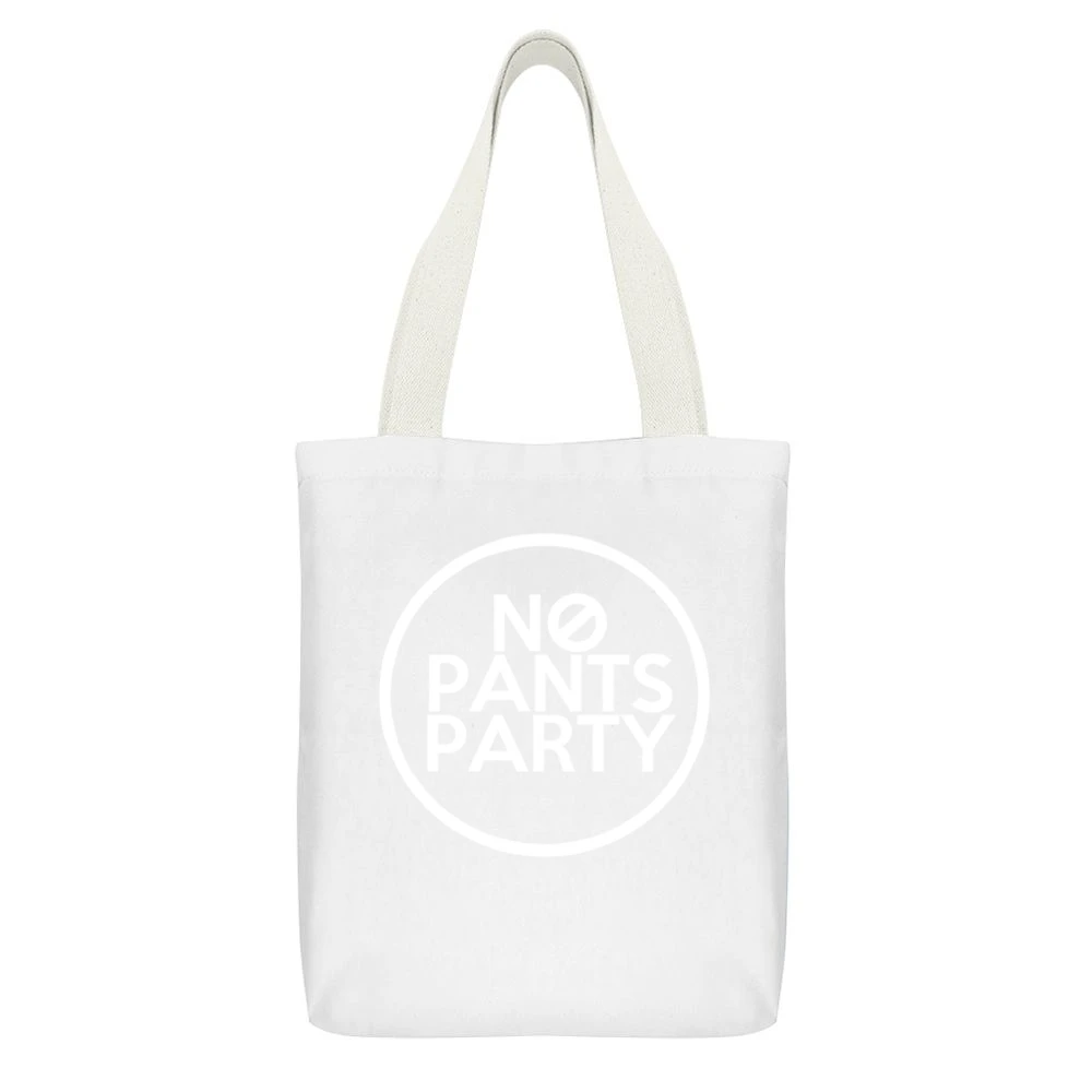 No Pants Party Funny Graphic White Canvas Tote Shopping Bag With Interior Pocket
