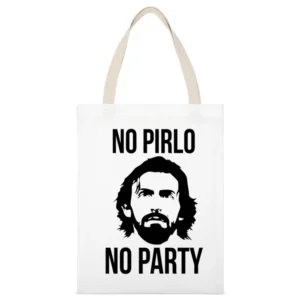 No Pirlo No Party Funny Andrea Juventus Italian Soccer Football Italy White Canvas Tote Shopping Bag