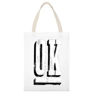 OK okay word text White Canvas Tote Shopping Bag
