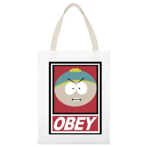Obey South Park Cartman funny White Canvas Tote Shopping Bag