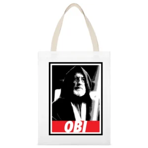 Obi Wan Kenobi Funny Star Wars Obey Parody Movie White Canvas Tote Shopping Bag