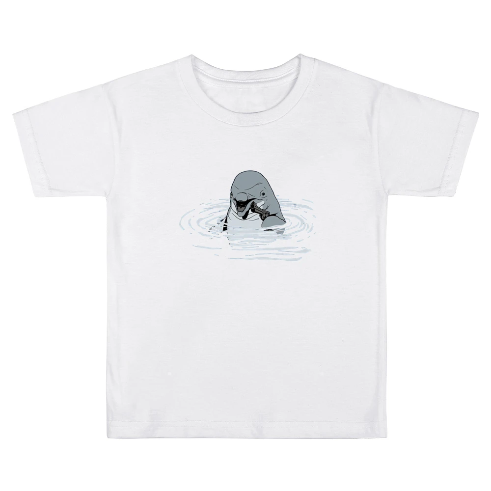 Ocean shark with pistol fun art Kids Boys Girls T-Shirt