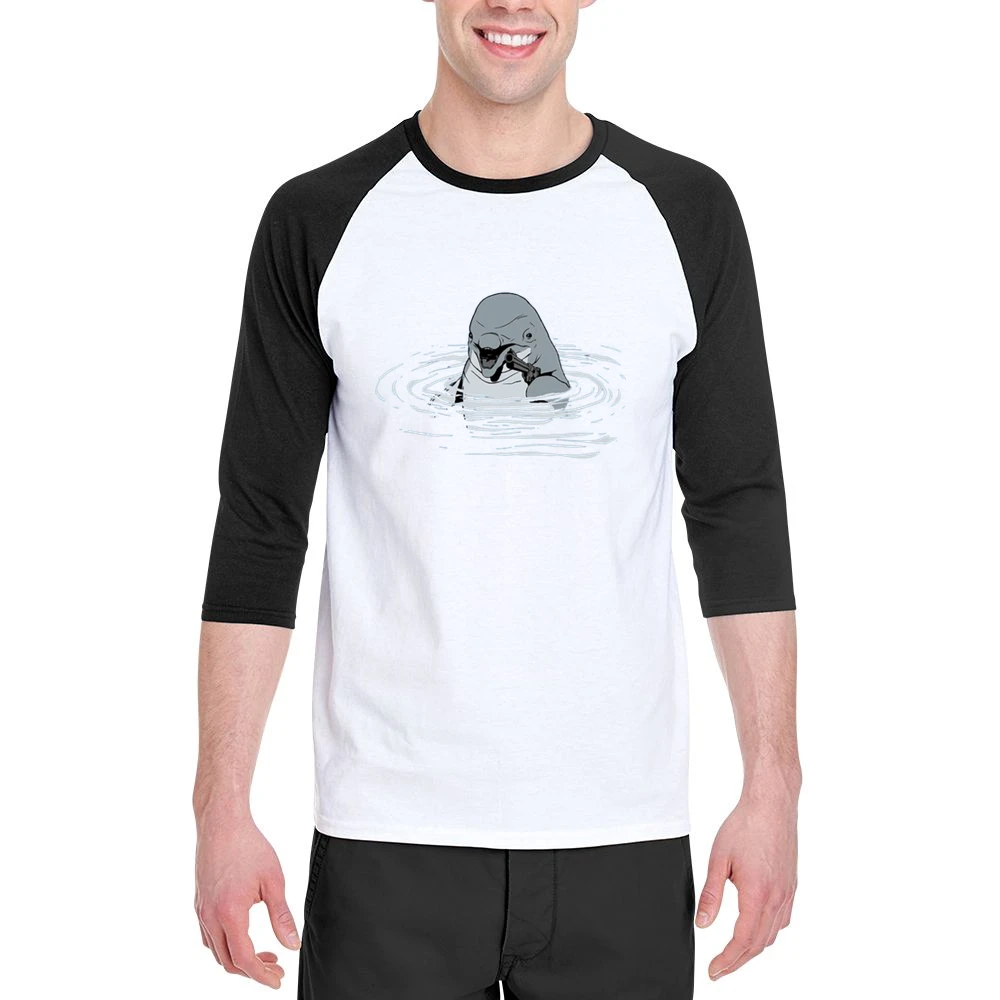 Ocean shark with pistol fun art Men 3/4 Sleeve T-Shirt