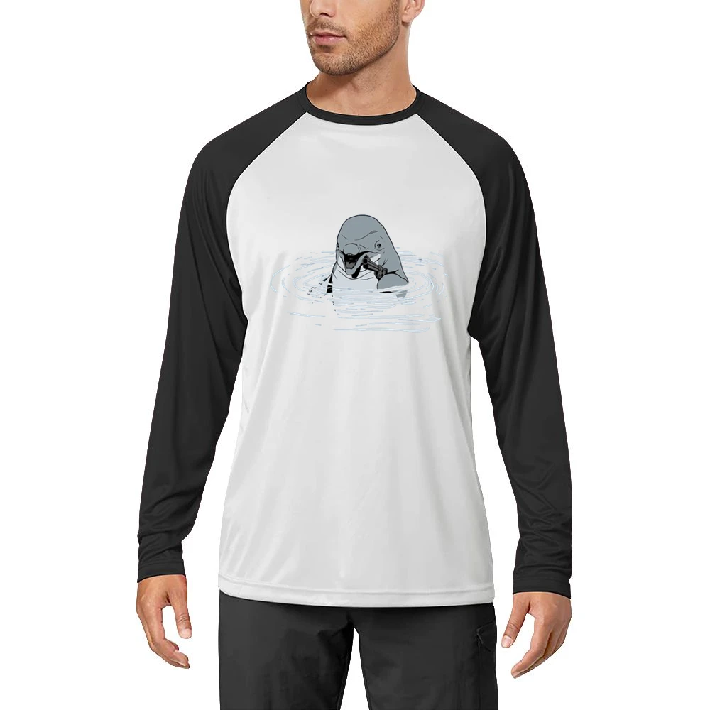 Ocean shark with pistol fun art Men Long Sleeve T-Shirt