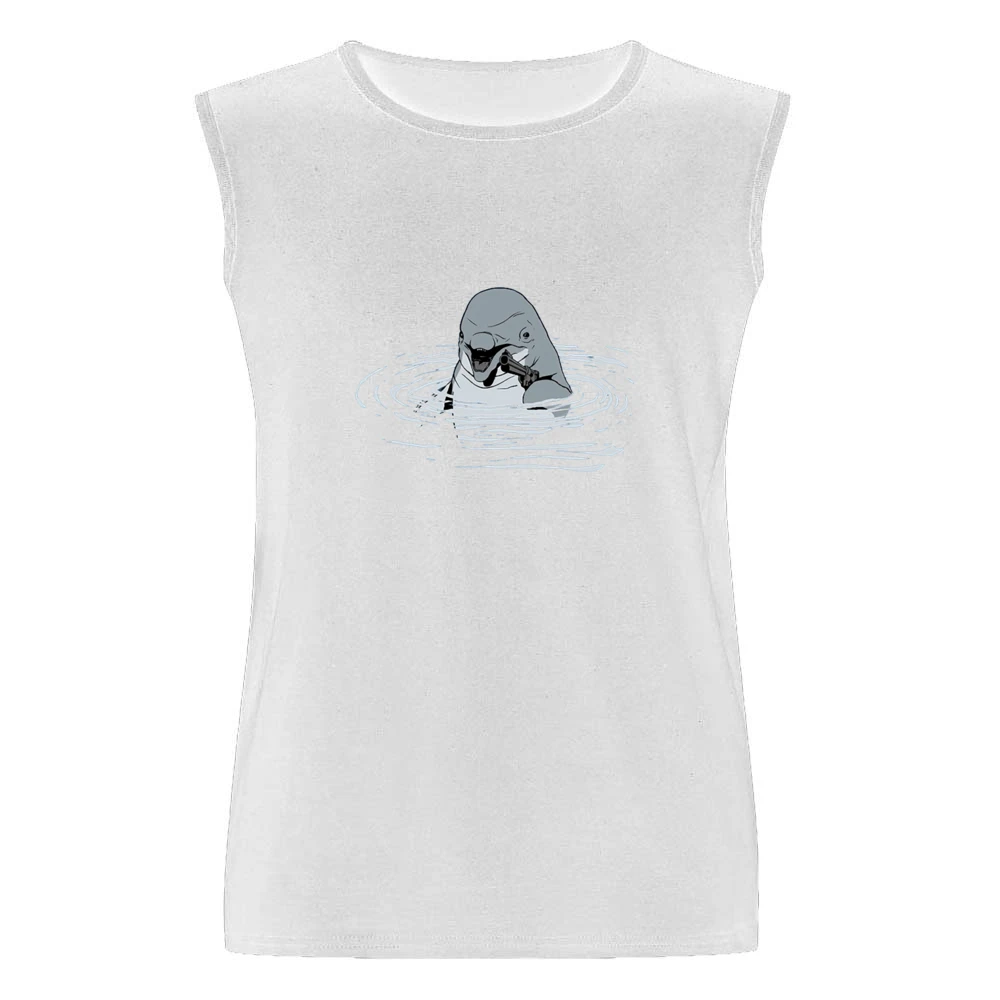 Ocean shark with pistol fun art Men Sleeveless T-Shirt