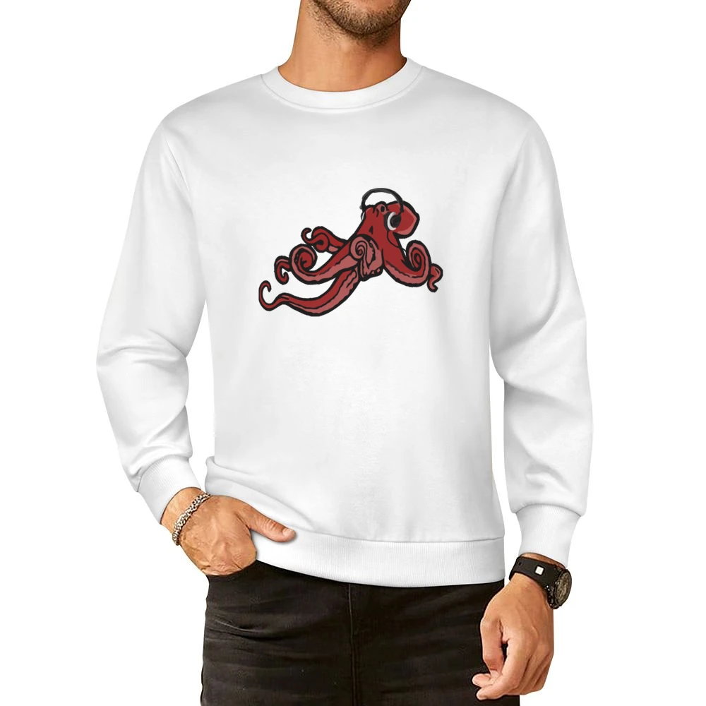 Octopus Wearing Headphones Music Lover Fun Graphic European Size Pullover Sweater