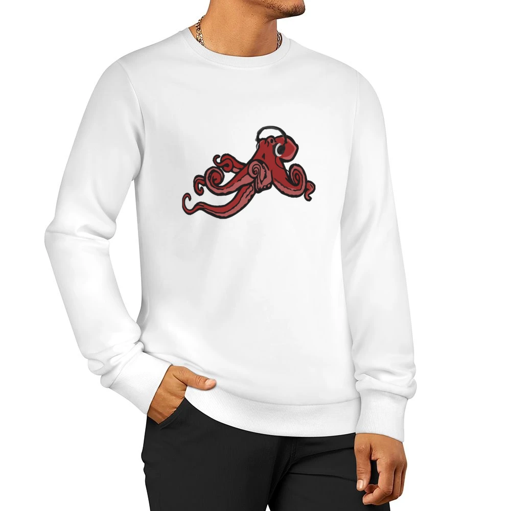 Octopus Wearing Headphones Music Lover Fun Graphic Men Pullover Sweatshirt