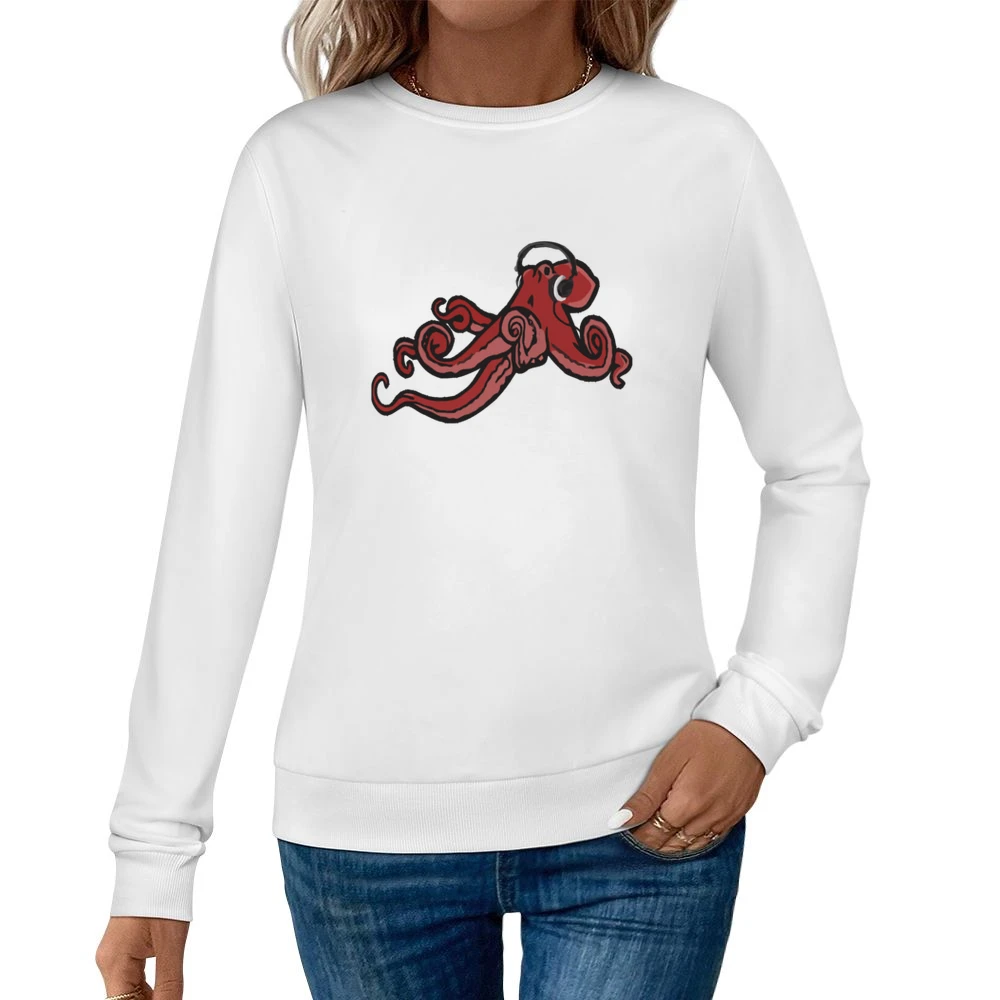 Octopus Wearing Headphones Music Lover Fun Graphic Women Pullover Sweatshirt