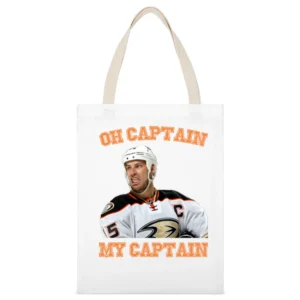 Oh Captain My Captain Ryan Getzlaf Anaheim Hockey Funny Fan White Canvas Tote Shopping Bag