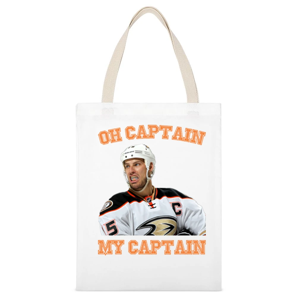 Oh Captain My Captain Ryan Getzlaf Anaheim Hockey Funny Fan White Canvas Tote Shopping Bag