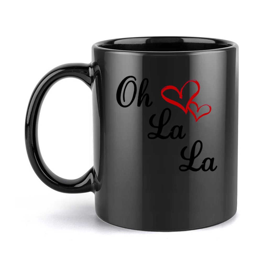 Oh La La Cute Fun Hearts Graphic Tee Shirt Black Mug