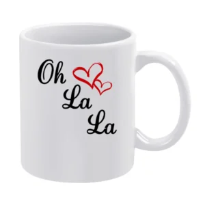 Oh La La Cute Fun Hearts Graphic Tee Shirt White Mug