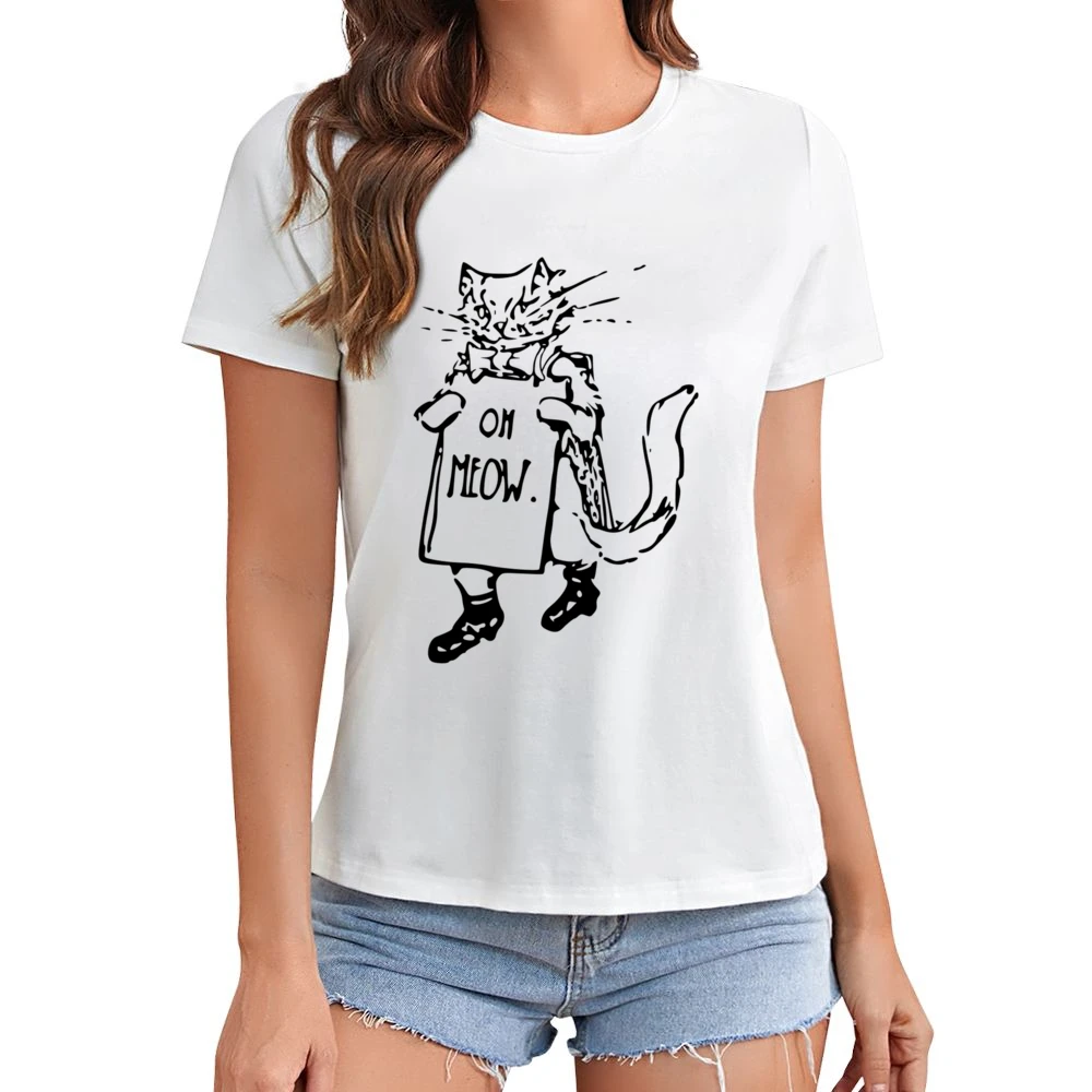 Oh Meow Fun Graphic Popular Kitty Cat Tee Shirt Asian Size Women Ladies T-shirt