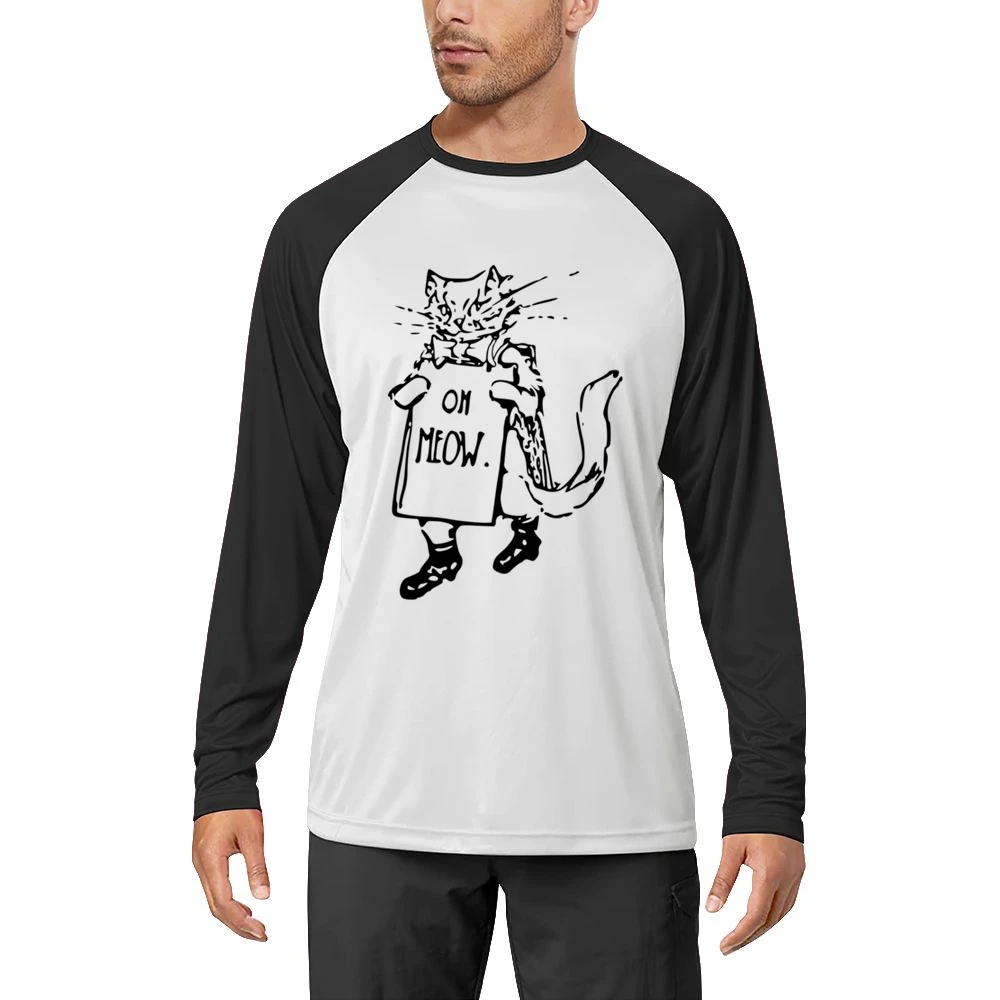 Oh Meow Fun Graphic Popular Kitty Cat Tee Shirt Men Long Sleeve T-Shirt