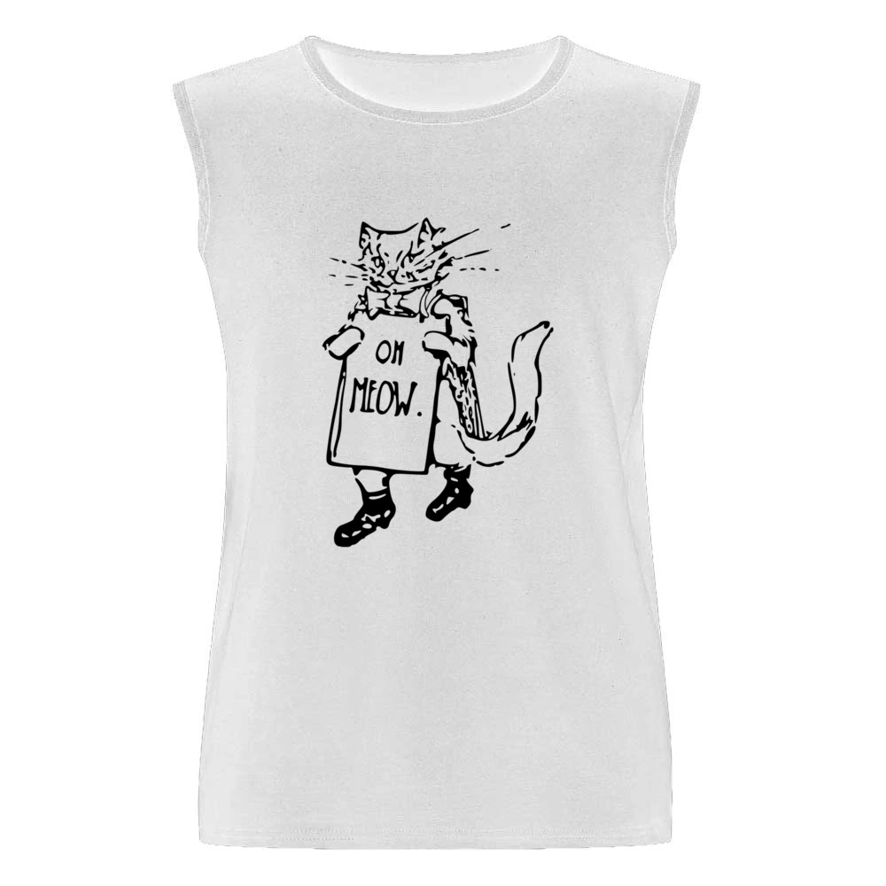 Oh Meow Fun Graphic Popular Kitty Cat Tee Shirt Men Sleeveless T-Shirt
