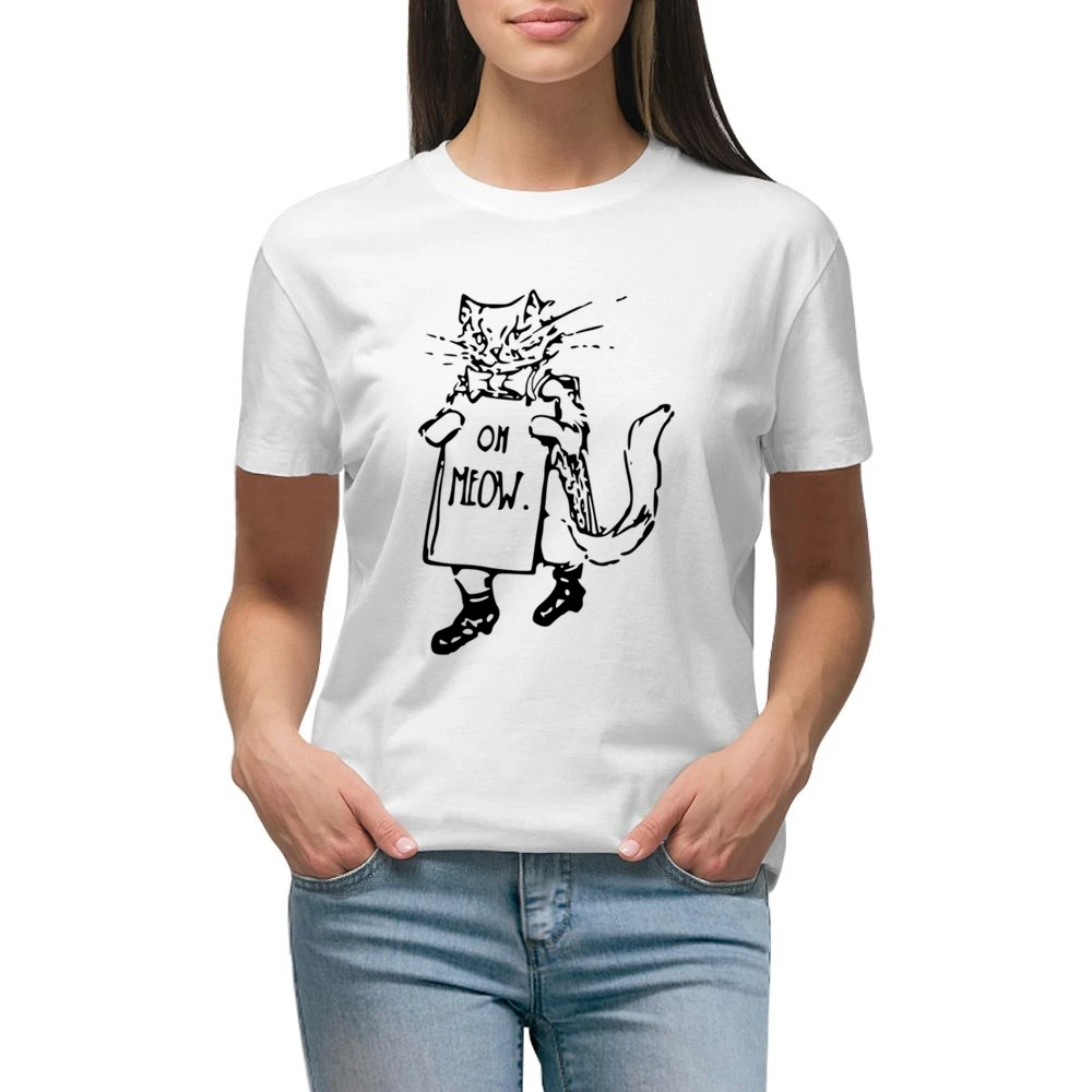 Oh Meow Fun Graphic Popular Kitty Cat Tee Shirt Premium Women Ladies T-shirt