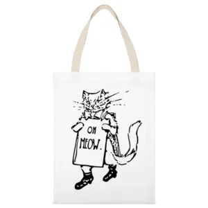 Oh Meow Fun Graphic Popular Kitty Cat Tee Shirt White Canvas Tote Shopping Bag