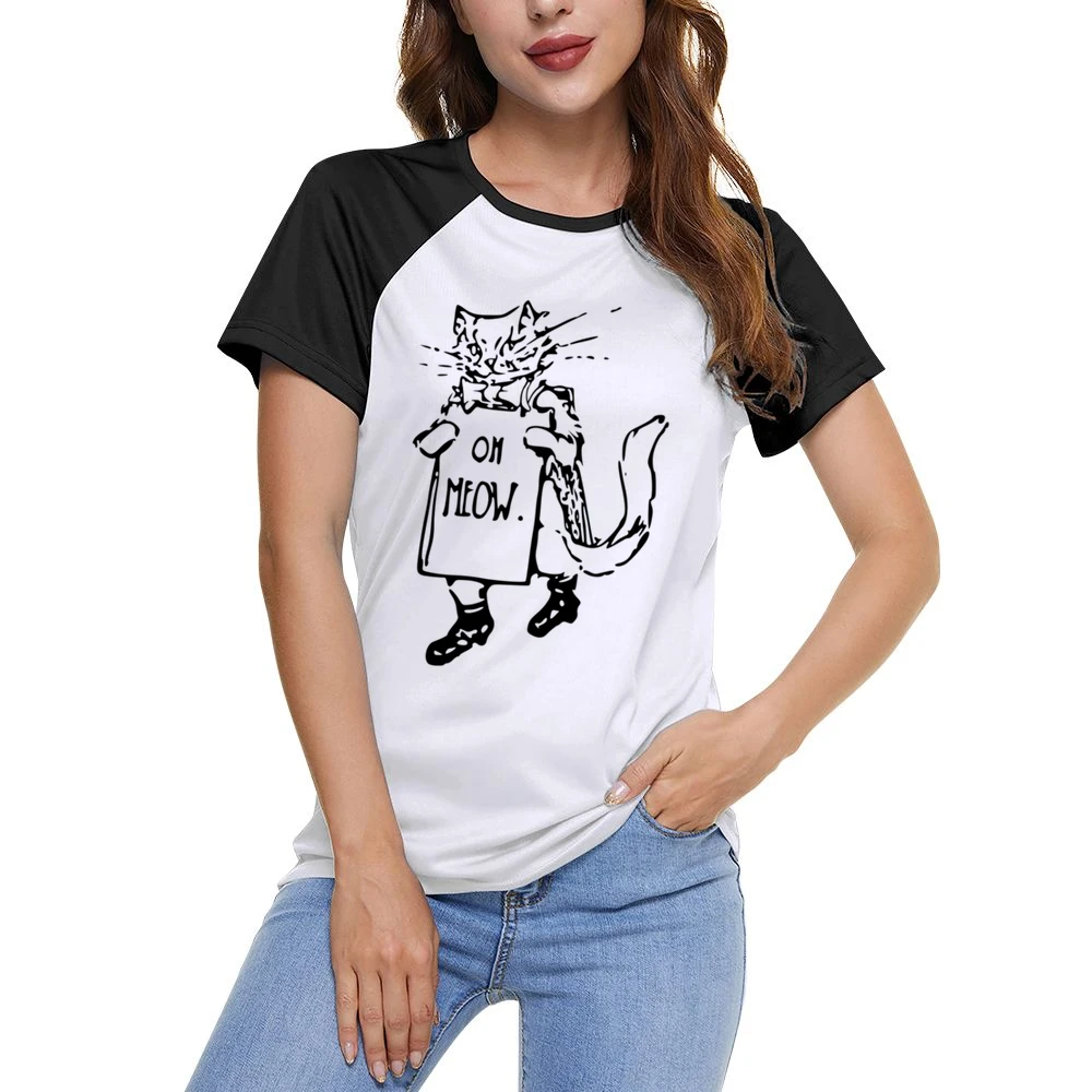 Oh Meow Fun Graphic Popular Kitty Cat Tee Shirt Women Ladies Short Sleeve T-Shirt