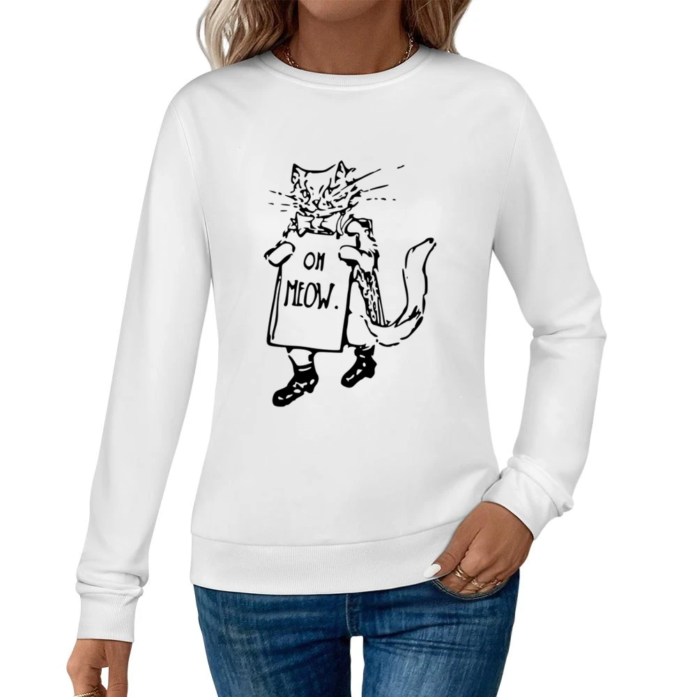 Oh Meow Fun Graphic Popular Kitty Cat Tee Shirt Women Pullover Sweatshirt