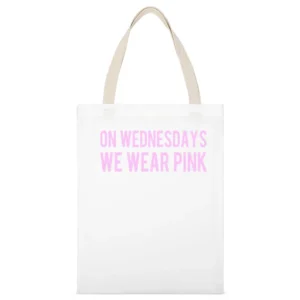On Wednesdays We Wear Pink Popular Mean Girls Funny Tee Shirt White Canvas Tote Shopping Bag