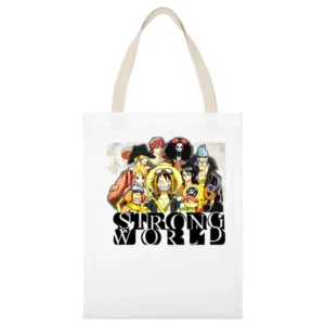 One Pice Movies Strong World straw hat pirates member Luffy and nakama White Canvas Tote Shopping Bag