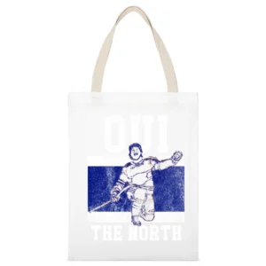 Oui The North Caufield Montreal Habs Hockey Fan Graphic White Canvas Tote Shopping Bag