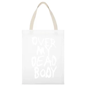 Over My Dead Body Fun Halloween Costume Graphic Tee Shirt White Canvas Tote Shopping Bag