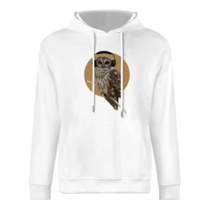 Owl With Headphones Orange Moon Fun Music Graphic European Size Men Hoodie
