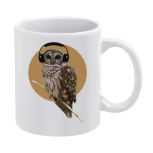 Owl With Headphones Orange Moon Fun Music Graphic White Mug
