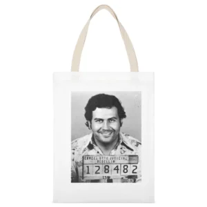 Pablo Escabar Mug Shot Tshirt White Canvas Tote Shopping Bag